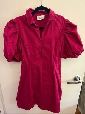 Tuckernuck Hyacinth House raspberry zip-front denim mini dress